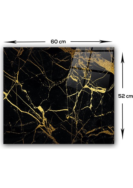 Altın Detaylı Siyah Mermer | Cam Ocak Arkası Koruyucu | 52cm x 60cm indirimleri