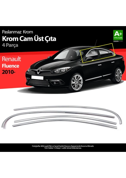 Renault Fluence Krom Cam Üst Çıtası 4 Prç 2010-2016 A+ Kalite