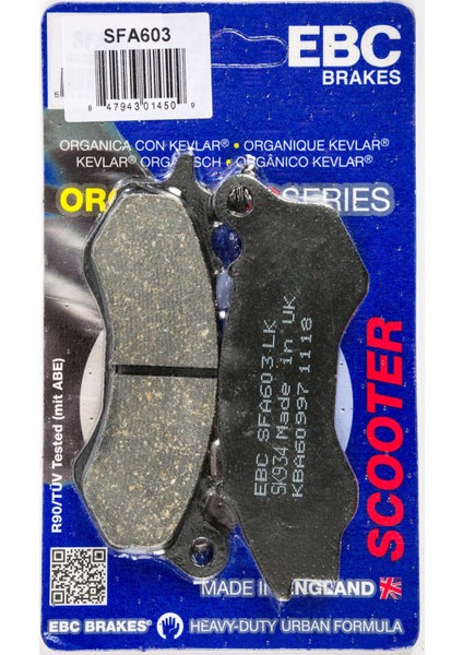 SFA603 2012-2017 Honda PCX150 Uyumlu Ön Fren Balatası Organik Balata