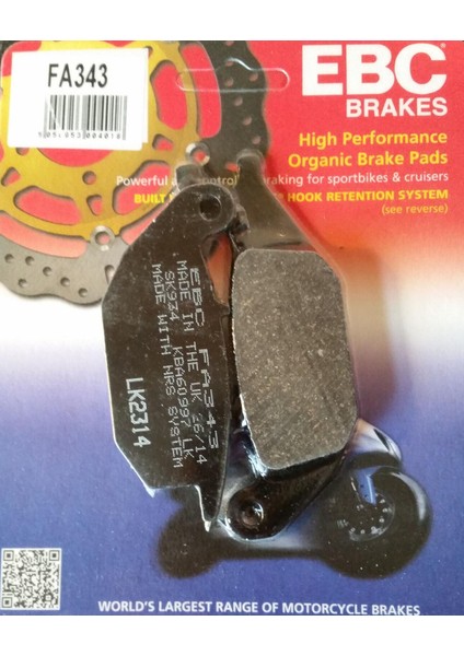 FA343 2004-2010 Honda Cbr 125 R Uyumlu Arka Fren Balatası Organik Balata
