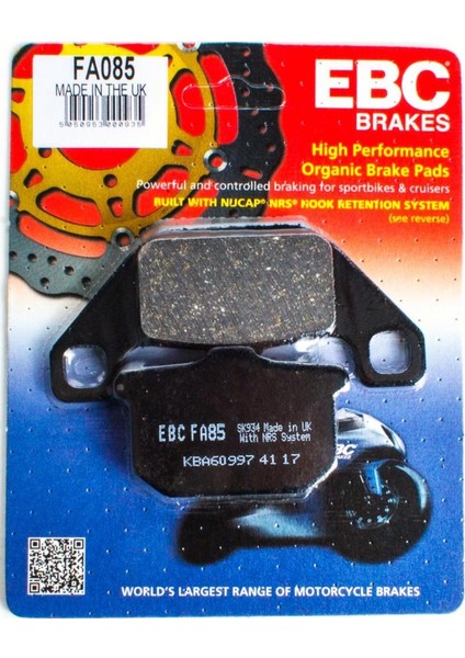 FA085 1988-1995 Kawasaki Vn 1500 Uyumlu Arka Fren Balatası Organik Balata