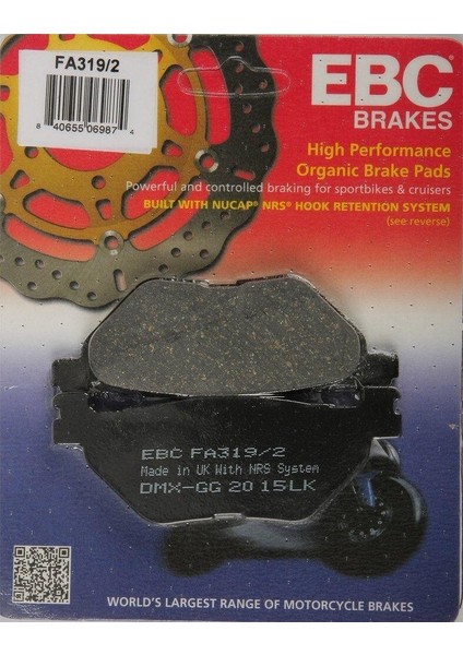 FA319/2 2004-2006 Hyosung Gv 650 Uyumlu Arka Fren Balatası Organik Balata