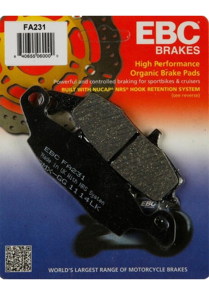 FA231 2006-2016 Kawasaki Er-6 F Uyumlu Ön Fren Balatası (Sağ) Organik Balata