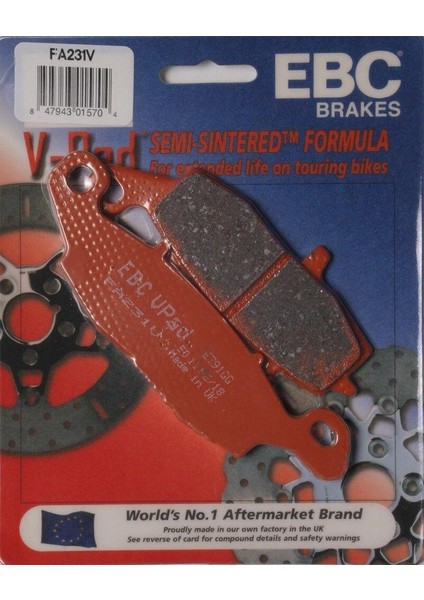 FA231V 1999-2004 Kawasaki Vn 800 Drifter Uyumlu Arka Fren Balatası Yarı Sinterli Balata