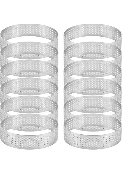 12 Paket Paslanmaz Çelik Tart Halkaları, Delikli Kek Mus Halkası, Kek Halkası Kalıbı, Yuvarlak Kek Pişirme Araçları 6 cm (Yurt Dışından)