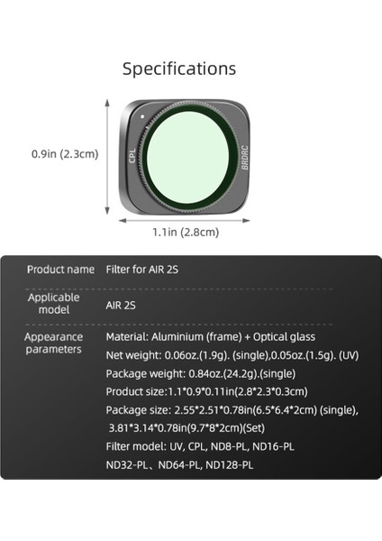 Djı Air 2s Için Brdrc Lens Filtresi Nd Filtre Seti Djı Mavic Air 2s Için Lens Filtre PARÇALARI,ND32PL (Yurt Dışından)