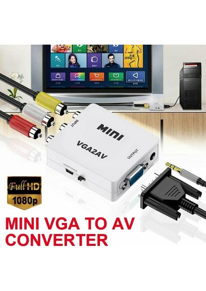 Vga'dan Av'ye Mini Dönüştürücü Ölçekleyici Adaptör Desteği 1080P VGA2AV Dönüştürücü Pc'den Tv'ye Hd Bilgisayardan Tv'ye (Yurt Dışından)