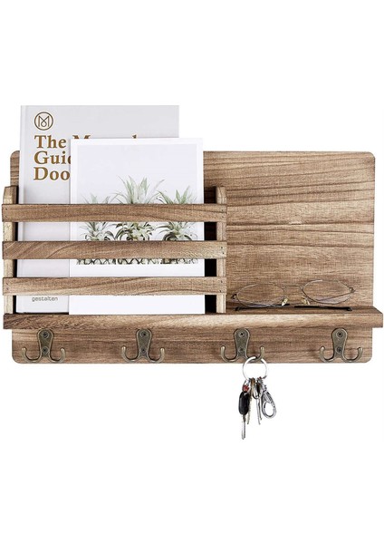 Duvara Monte Posta Tutucu Ahşap Posta Sıralayıcısı Organizatör, 4 Çift Anahtar Kanca ile Ev Dekorasyonu, Giriş Veya Çamur Odası Için (Yurt Dışından) modelleri