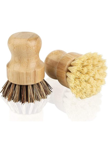 Bambu Bulaşık Fırçası 2 Adet Bambu Mini Fırçalama Tencere Fırçaları Bulaşık Scrubber Dökme Demir Tava, Mutfak Lavabo, Banyo (Yurt Dışından)