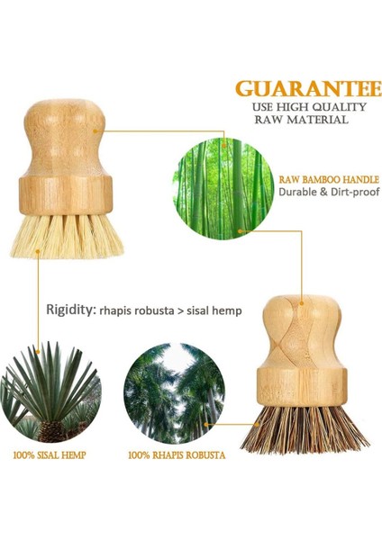 Bambu Bulaşık Fırçası 2 Adet Bambu Mini Fırçalama Tencere Fırçaları Bulaşık Scrubber Dökme Demir Tava, Mutfak Lavabo, Banyo (Yurt Dışından)