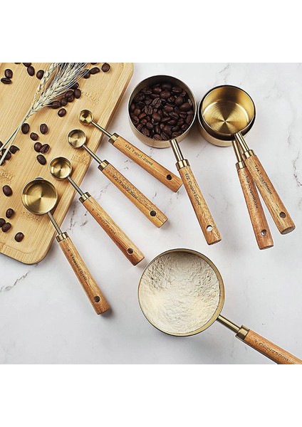 8'li Ölçü Kabı ve Kaşık Seti, Metrik ve Abd Ölçülerinde Ahşap Saplı, Paslanmaz Çelik, Pişirme ve Fırınlama Için (Yurt Dışından) indirimleri