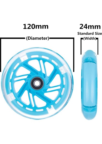 Çift 120MM Çocuk Scooter'ı LED Işıkları Yanıp Sönen Tekerlekler Rulmanlar ile Ön/arka LED Yanıp Sönen Scooter Tekerlekleri, Mavi (Yurt Dışından)