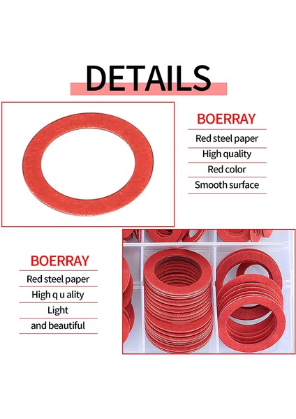 600 Adet Fiber Yıkama Çeşitli Kiti 12 Boyutu Kırmızı Çelik Kağıt Fiber Düz Yıkama Seti Düz Halka Mühür Çeşitleri Kiti (Yurt Dışından)