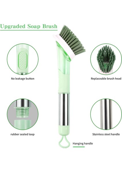 Bulaşık Temizleme Fırçası-Sabunluk Bulaşık Fırçası Seti ve 4 Yedek Kafa Bulaşık Pot Tava Lavabo Için Depolama Tutucu-Yeşil (Yurt Dışından)