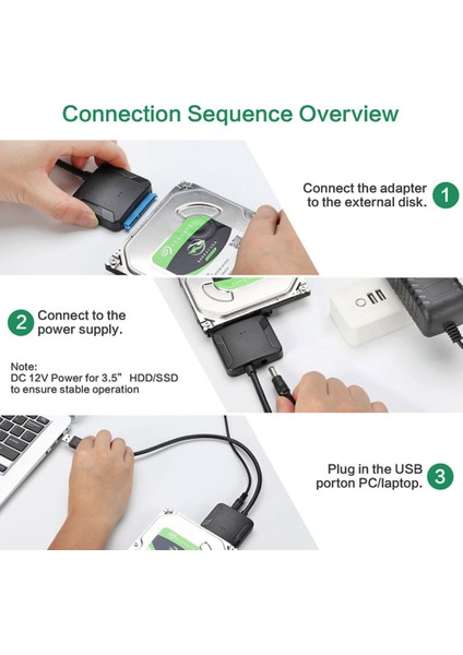 USB - Sata Veri Kablosu, 2,5/3,5 Inç Usb3.0 Kolay Sürücü Kablosu Sata Sabit Disk Adaptör Kablosu (Abd Tak) (Yurt Dışından)