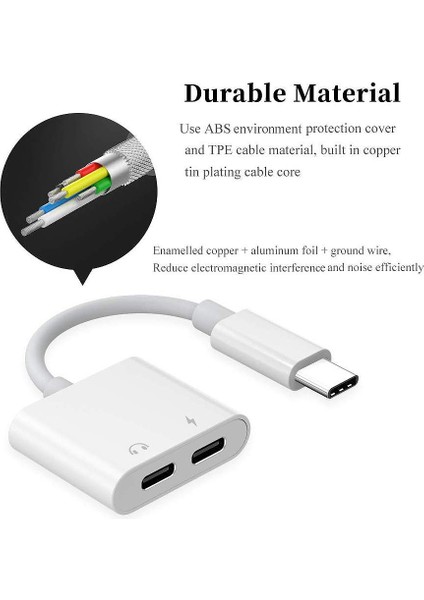 In 1 Çift Tip C Kulaklık Adaptörü Usbc Splitter Jack Aux Ses Şarj Dönüştürücü Huawei Samsung Xiaomi Için (Yurt Dışından)