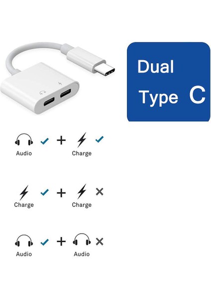 In 1 Çift Tip C Kulaklık Adaptörü Usbc Splitter Jack Aux Ses Şarj Dönüştürücü Huawei Samsung Xiaomi Için (Yurt Dışından)