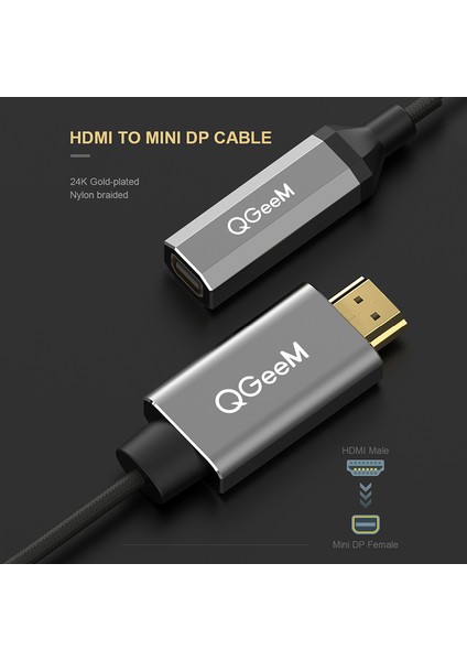 Qgeem HDMI Tek Mini Dp Dönüştürücü Adaptör Kablosu UHD 4K @ 30Hz Pc Dizüstü Bilgisayar Için Tak ve Çalıştır (Yurt Dışından)