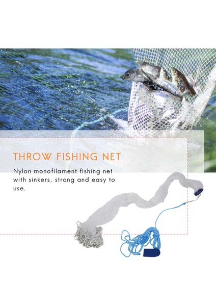 8ft 2.4m Balık Ağı Yem Kolay Atış El Döküm 3/4 Inç Güçlü Naylon Örgü + Platin (Yurt Dışından) fiyatları