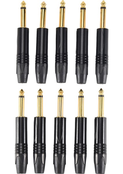 Altın Kaplama 10 Adet Fiş Mono Profesyonel 2 Kutuplu 6.35 mm 6.5mm Stereo Jak Fişi Neutrik 6.35MM Jack Siyah (Yurt Dışından)