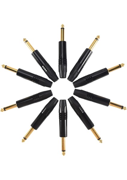 Altın Kaplama 10 Adet Fiş Mono Profesyonel 2 Kutuplu 6.35 mm 6.5mm Stereo Jak Fişi Neutrik 6.35MM Jack Siyah (Yurt Dışından)