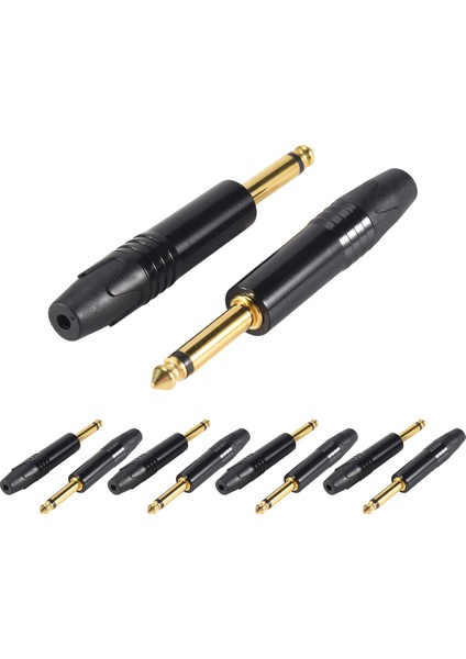 Altın Kaplama 10 Adet Fiş Mono Profesyonel 2 Kutuplu 6.35 mm 6.5mm Stereo Jak Fişi Neutrik 6.35MM Jack Siyah (Yurt Dışından)