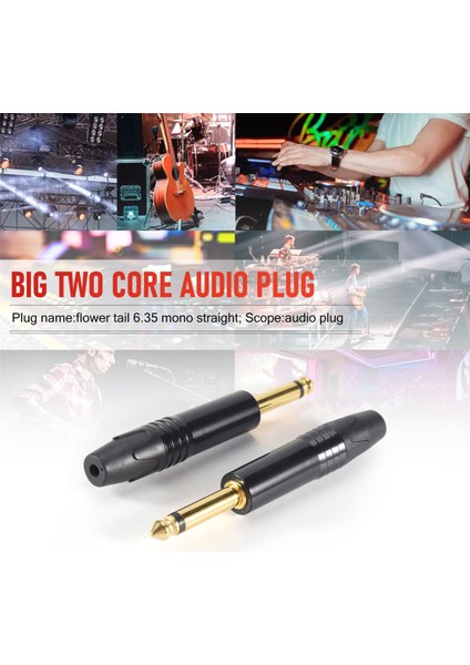 Altın Kaplama 10 Adet Fiş Mono Profesyonel 2 Kutuplu 6.35 mm 6.5mm Stereo Jak Fişi Neutrik 6.35MM Jack Siyah (Yurt Dışından)