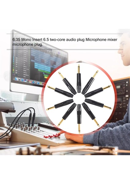 Altın Kaplama 10 Adet Fiş Mono Profesyonel 2 Kutuplu 6.35 mm 6.5mm Stereo Jak Fişi Neutrik 6.35MM Jack Siyah (Yurt Dışından)