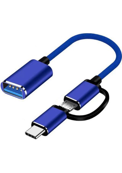 2'si 1 Arada USB 3.0 Otg Adaptör Kablosu Tip-C Mikro Usb'den USB 3.0'a Arayüz Dönüştürücü Cep Telefonu Şarj Kablosu Line-Mavi (Yurt Dışından)