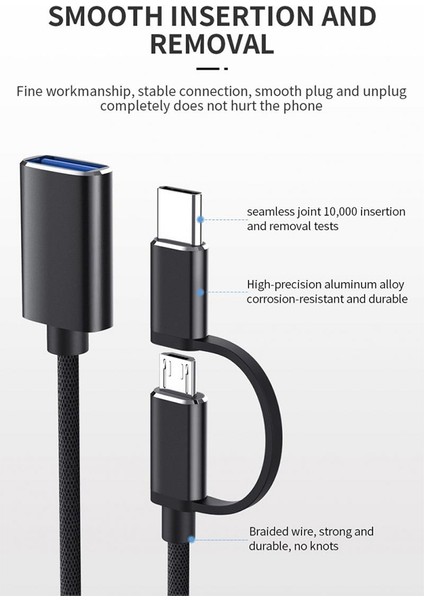 2'si 1 Arada USB 3.0 Otg Adaptör Kablosu Tip-C Mikro Usb'den USB 3.0'a Arayüz Dönüştürücü Cep Telefonu Şarj Kablosu Line-Mavi (Yurt Dışından)