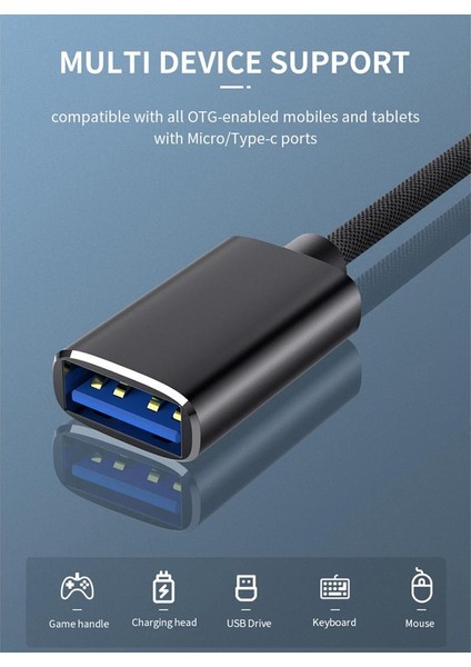 2'si 1 Arada USB 3.0 Otg Adaptör Kablosu Tip-C Mikro Usb'den USB 3.0'a Arayüz Dönüştürücü Cep Telefonu Şarj Kablosu Line-Mavi (Yurt Dışından)