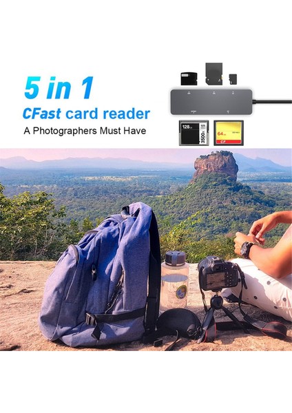 5'i Bir Arada Hepsi Bir Arada Kart Okuyucu Cf/sd/xd/cfast/tf Kart Çok Fonksiyonlu Taşınabilir Usb-A Usb-C Kart Okuyucu Bağlantı Istasyonu (Yurt Dışından)