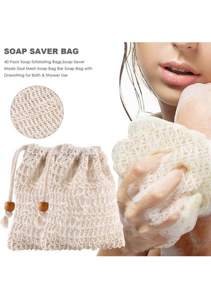 40 Paket Sabun Peeling Çantaları, Sabun Tasarrufu Yapılmış Sisal Örgü Sabun Torbası Bar Sabun Torbası Ipli Banyo ve Duş Kullanımı Için (Yurt Dışından) indirimleri