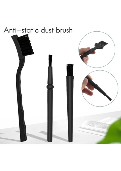 6'sı 1 Arada Plastik Küçük Taşınabilir Saplı Naylon Anti Statik Fırçalar Temizleme Klavye Fırça Seti, Siyah (Fermuarlı Çanta) (Yurt Dışından)