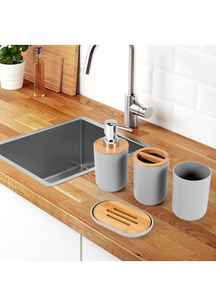 Banyo Aksesuarları Seti Sabunluk Şişe Bulaşık Tuvalet Diş Fırçası Tutucu Bardak Takım Elbise Gri (Yurt Dışından) indirimleri