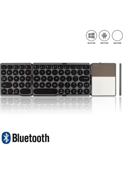 Katlanabilir Bluetooth Klavye Dokunmatik Yüzeyli Kablosuz Tuş Takımı, Gümüş (Yurt Dışından)