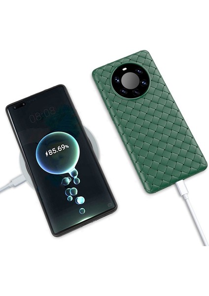 Huawei MATE40PRO Için Kılıf Her Şey Dahil Düşme Önleyici Dokuma Desenli Yeşil (Yurt Dışından)