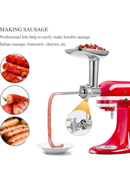 Kitchenaid Stand Mikserleri Için Kıyma Makinesi Ataşmanı, Sosis Doldurma Tüpleri Dahil, Dayanıklı Gıda Öğütücü Ataşmanları (Yurt Dışından) fiyatları
