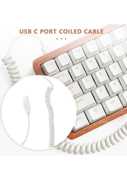USB C Sarmal Kablo Tel Mekanik Klavye USB Kablosu C Tipi USB Arayüzü Poker 2 GH60 Klavye Seti, Beyaz (Yurt Dışından)