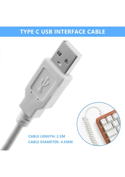 USB C Sarmal Kablo Tel Mekanik Klavye USB Kablosu C Tipi USB Arayüzü Poker 2 GH60 Klavye Seti, Beyaz (Yurt Dışından)