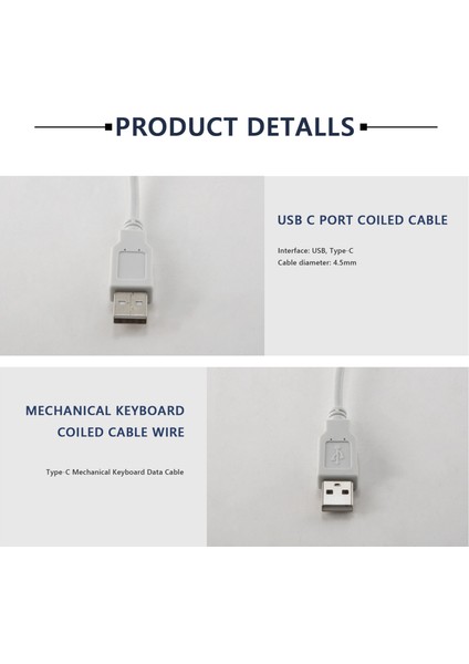 USB C Sarmal Kablo Tel Mekanik Klavye USB Kablosu C Tipi USB Arayüzü Poker 2 GH60 Klavye Seti, Beyaz (Yurt Dışından)