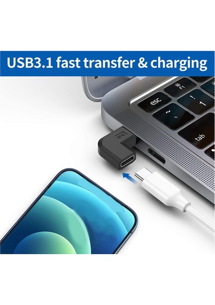 2 Adet/takım 90 Derece Sağ Açı USB 3.1 Tip C Erkek Kadın Dönüştürücü Usb-C Adaptörü Akıllı Telefon Için Taşınabilir Konnektör (Yurt Dışından)