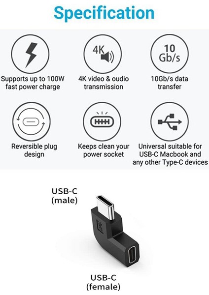 2 Adet/takım 90 Derece Sağ Açı USB 3.1 Tip C Erkek Kadın Dönüştürücü Usb-C Adaptörü Akıllı Telefon Için Taşınabilir Konnektör (Yurt Dışından)