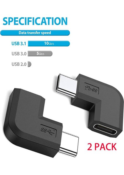 2 Adet/takım 90 Derece Sağ Açı USB 3.1 Tip C Erkek Kadın Dönüştürücü Usb-C Adaptörü Akıllı Telefon Için Taşınabilir Konnektör (Yurt Dışından)