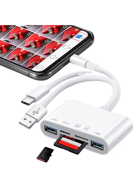 Apple 13 Dönüştürücü Için iPhone iPad Için Micro-Sd Tf Kart Okuyucu Kiti Için Otg USB Kamera Çoklu Bellek Adaptörü (Yurt Dışından)