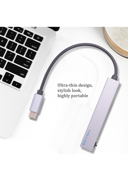 Macbook Pro T-809A Gri Için 4'ü 1 Arada USB Hub Type-C Usb-C Adaptörü (Yurt Dışından)
