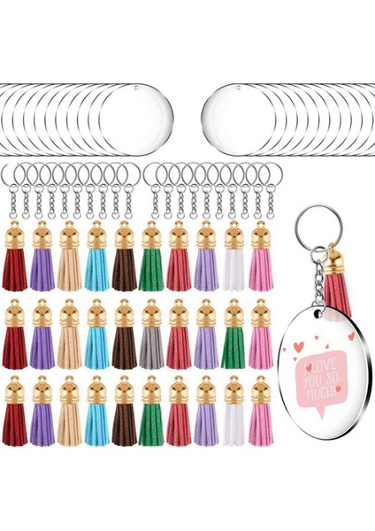 Akrilik Daire Anahtarlık Boşlukları Şeffaf Kiti Cricut Vinil Projesi Için 120 Adet, Akrilik Disk Boşlukları, Püsküller, Altın Dahil (Yurt Dışından)