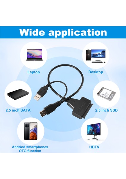 Usb2.0 - Sata Adaptör Kablosu 48CM, 2,5 Inç Harici SSD HDD Için (Yurt Dışından)