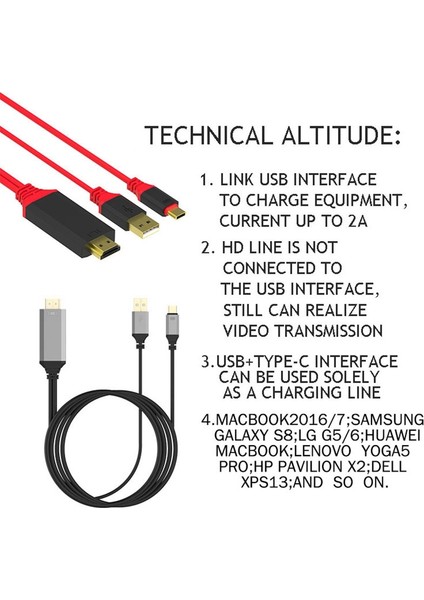 Usb3.1type-C - HDMI Yüksek Çözünürlüklü Kablo 4KX2KX3D 2 Metre Beyaz (Yurt Dışından)