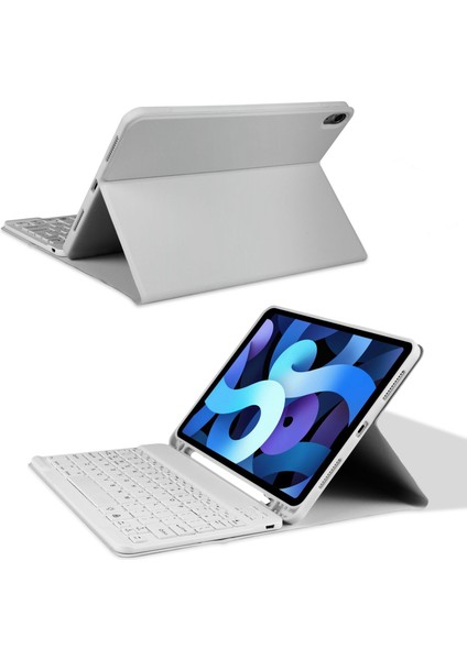 iPad 2019 Için Çok Renkli Bluetooth Klavye Kılıfı, Gri ve Beyaz (Yurt Dışından)